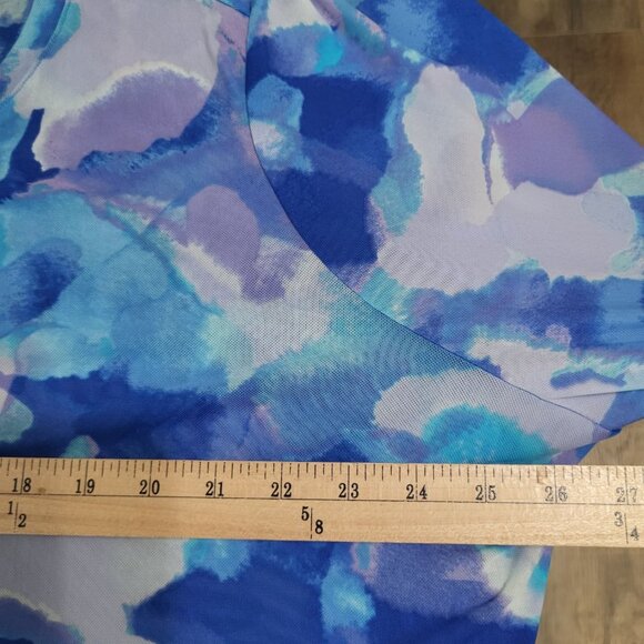 LOGO Lori Goldstein Womens 2XL Abstract Mesh Sheer Button Up Blouse Blue Purple - Picture 5 of 7